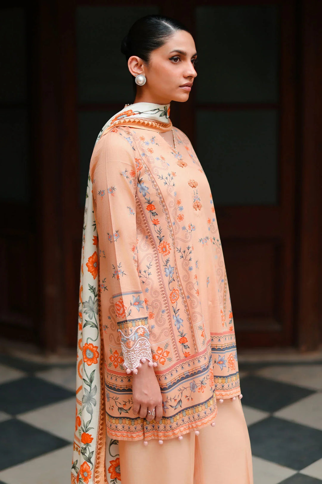 Cross Stitch Unstitched Embroidered Cotton Satin 3 Piece Suit CS26UCS Carmine Glow - Casual Collection