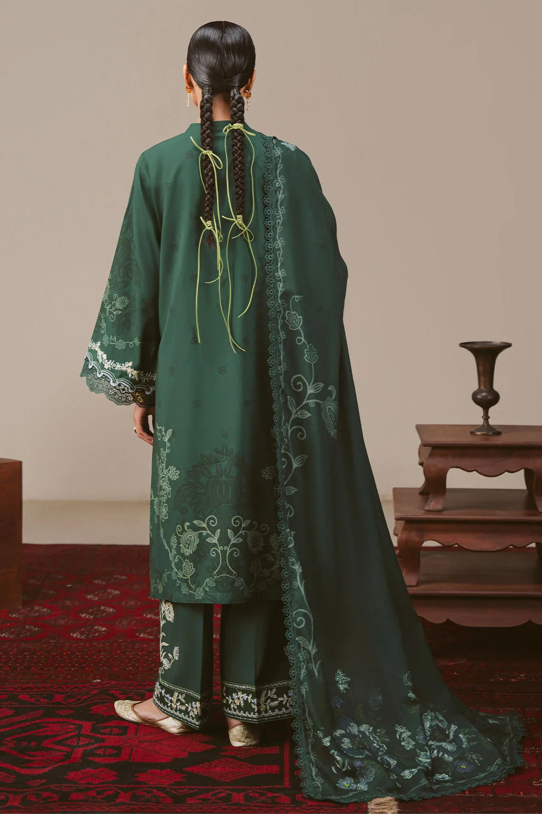 Cross Stitch Unstitched Printed Linen 3 Piece Suit CS26UW Meadow Green - Winter Collection