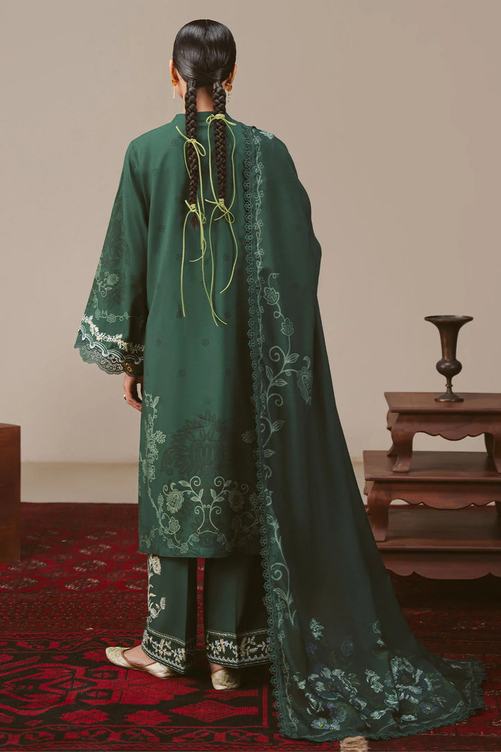 Cross Stitch Unstitched Printed Linen 3 Piece Suit CS26UW Meadow Green - Winter Collection