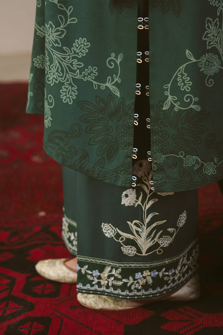 Cross Stitch Unstitched Printed Linen 3 Piece Suit CS26UW Meadow Green - Winter Collection
