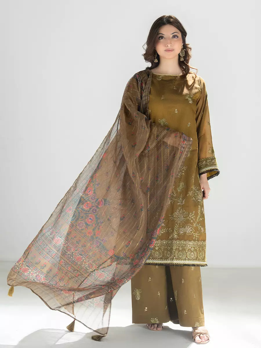 Salitex Unstitched Embroidered Cotton Silk 3 Piece Suit SUNW7NO107 - Festive Collection