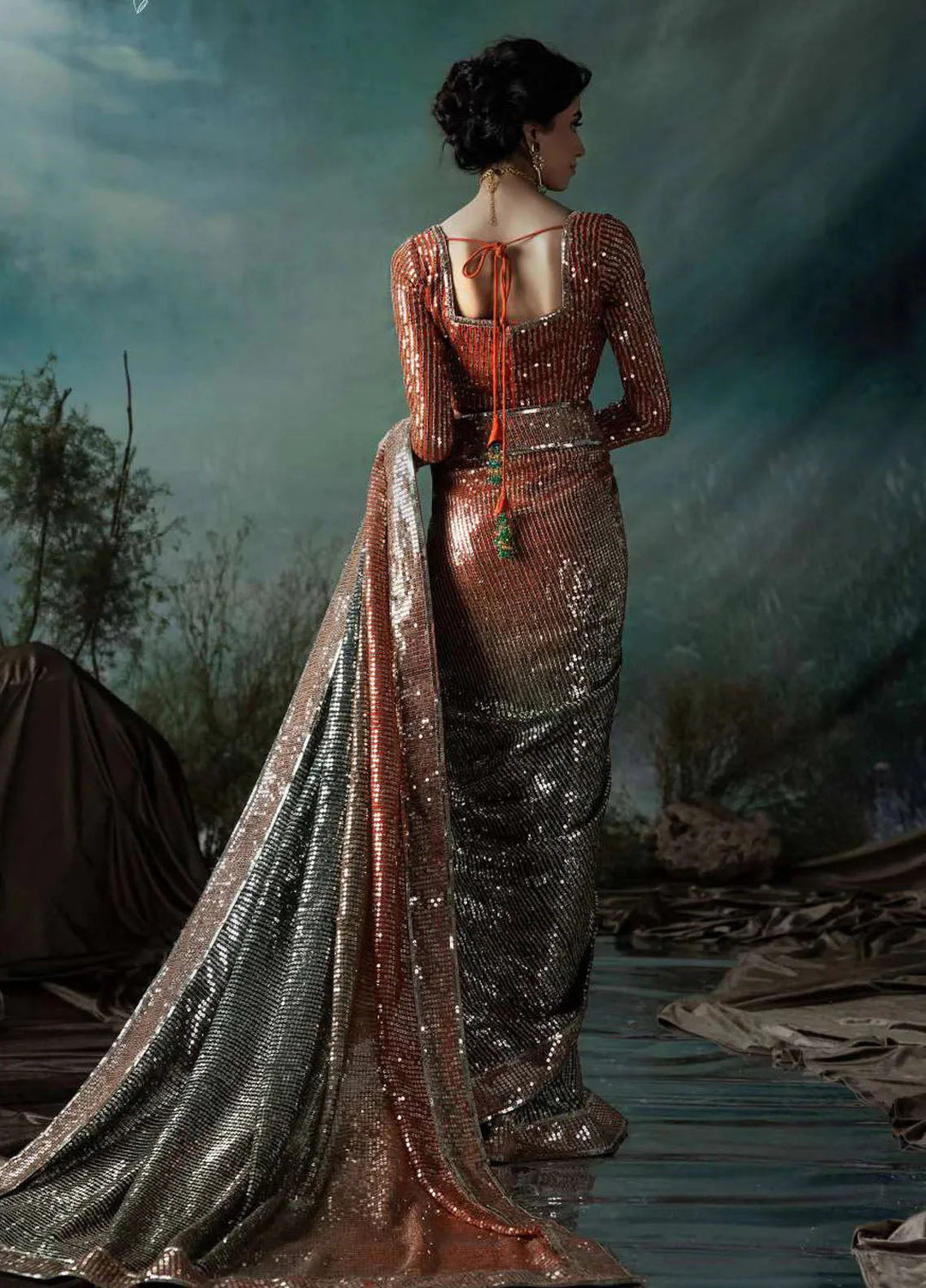 Aik Atelier Embroidered Chiffon Saree Unstitched 3 Piece AIK25EF D-02 - Formals Collection