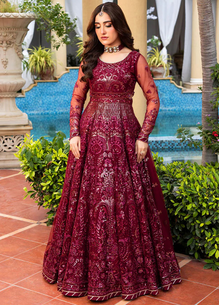 Haye Dil by Sahane Embroidered Net Suits Unstitched 4 Piece SNE25HD CT 29009 Crimson HeartBeat - Formals Collection