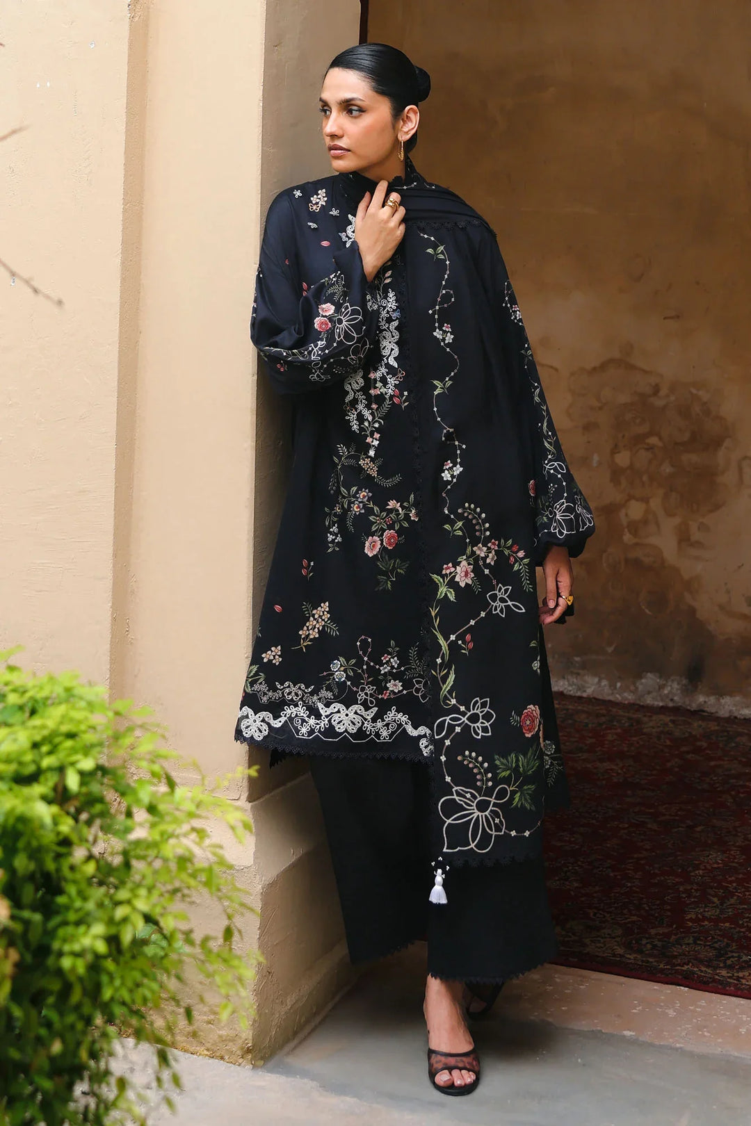 Cross Stitch Unstitched Embroidered Cotton Satin 3 Piece Suit CS26UCS Velvet Onyx - Casual Collection