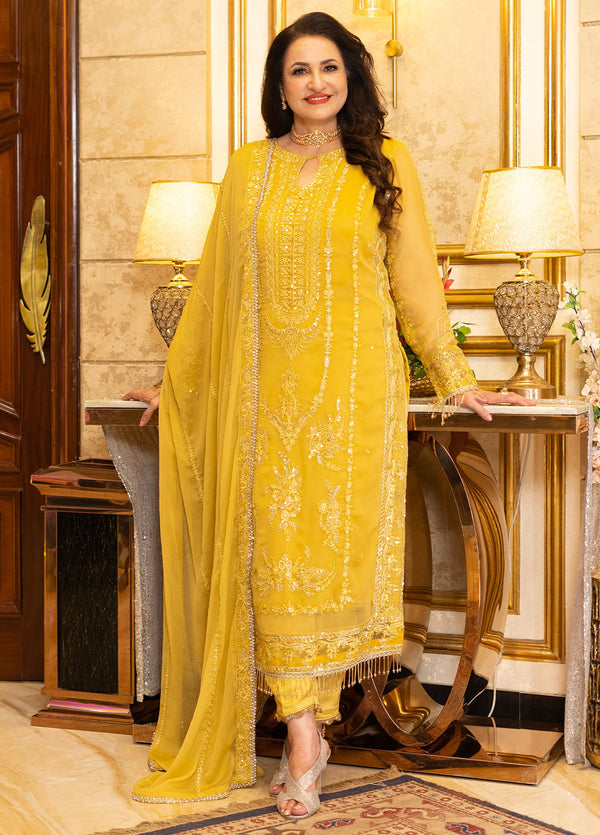 Savoir By Sahane Pret Embroidered Chiffon 3 Piece Suit CT-140005 Girasol - Festive Collection