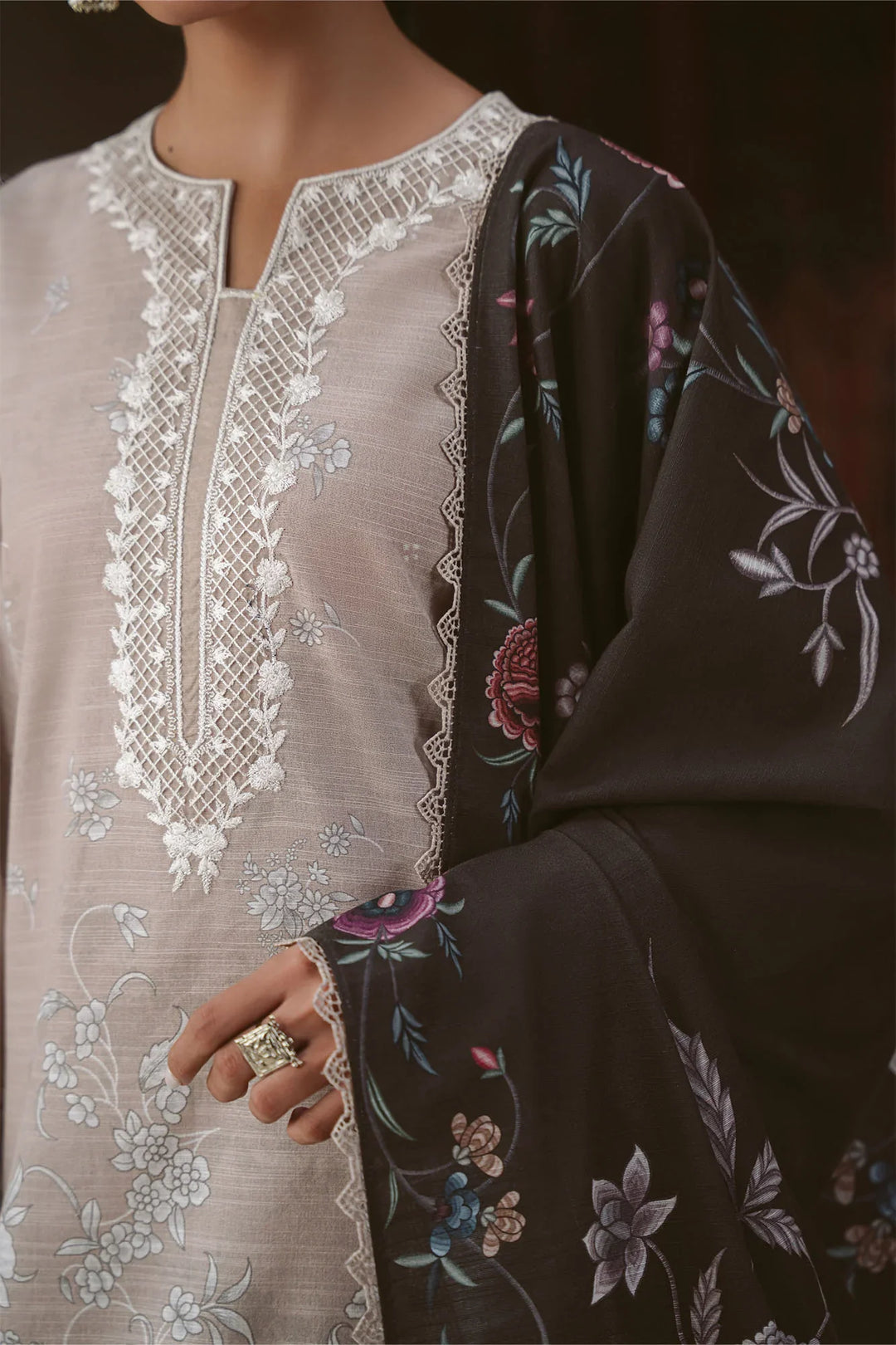 Cross Stitch Unstitched Printed Khaddar 3 Piece Suit CS26UW Petal Haze - Winter Collection