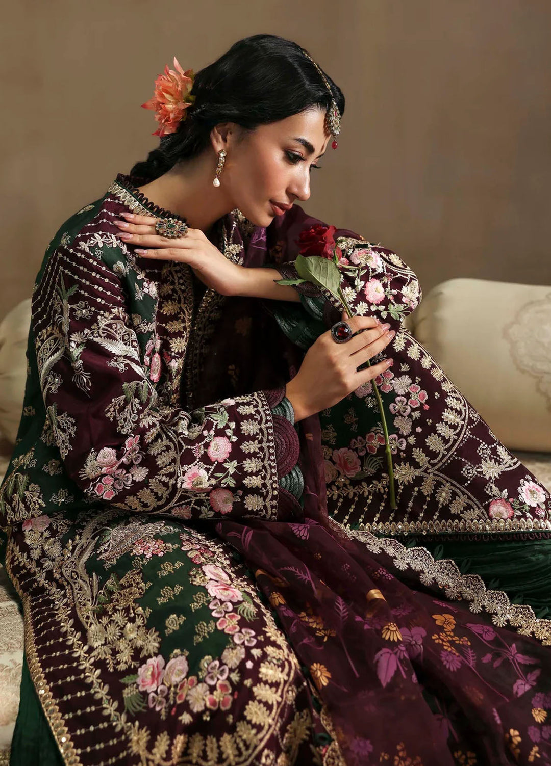 Sable Vogue Embroidered Raw Silk Suits Unstitched 3 Piece SV25UF FC-01-25 - Festive Collection
