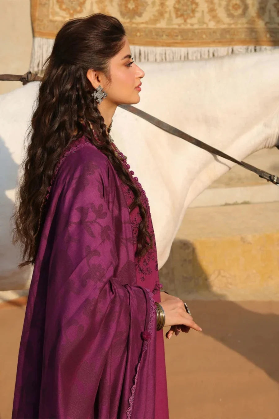 Cross Stitch Unstitched Embroidered Linen 3 Piece Suit CS26UW Velvet Fuchsia - Winter Collection