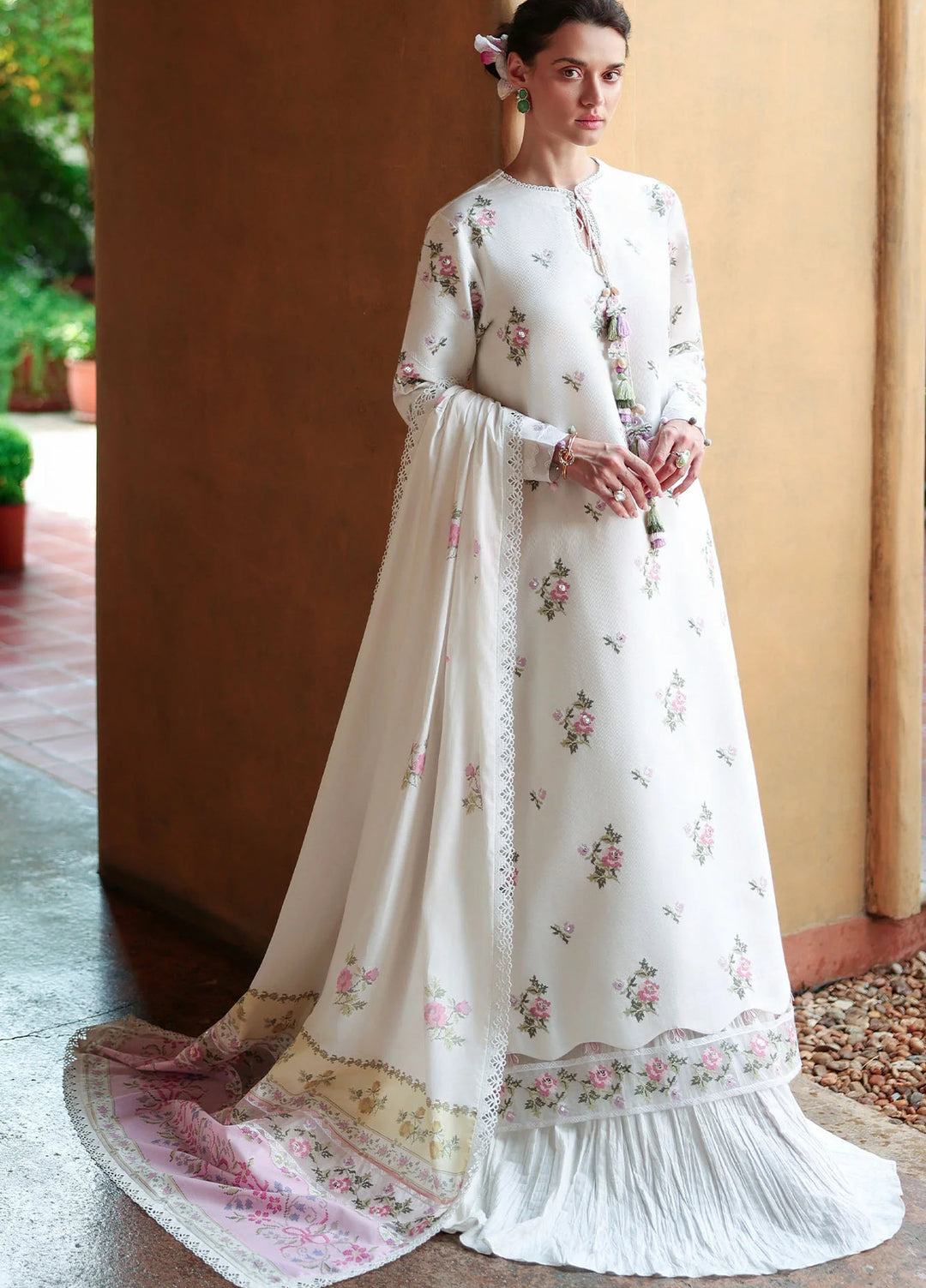Cross Stitch Unstitched Embroidered Lawn 3 Piece Suit CS26ULE Garden Ivory - Eid Collection