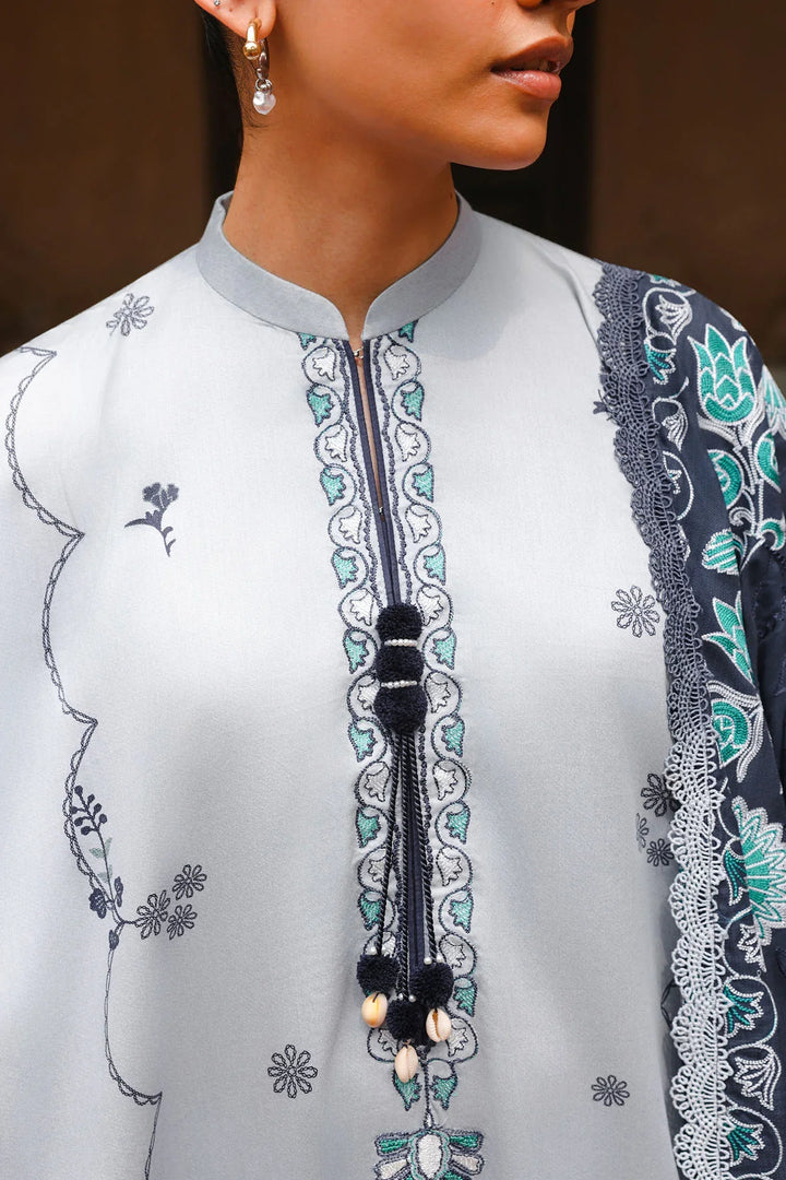 Cross Stitch Unstitched Embroidered Cotton Satin 3 Piece Suit CS26UCS Ethnic Azure - Casual Collection
