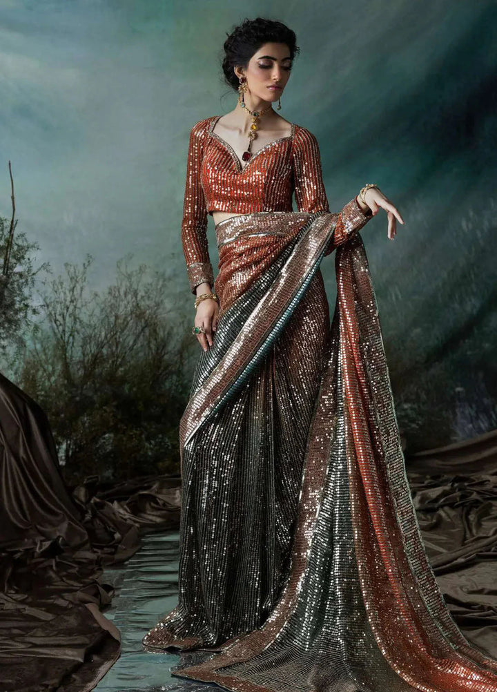 Aik Atelier Embroidered Chiffon Saree Unstitched 3 Piece AIK25EF D-02 - Formals Collection