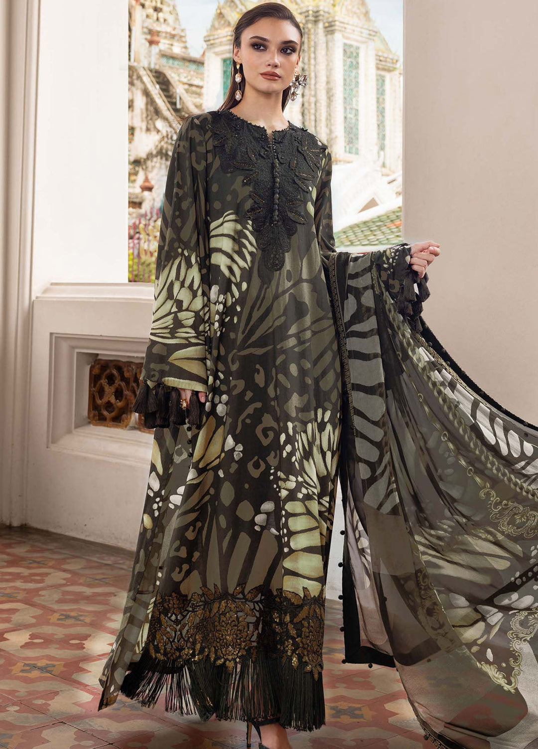 M Prints by Maria B Unstitched Twill Linen Embroidered Suits 3 Piece MB25PW D-9 A - Winter Collection