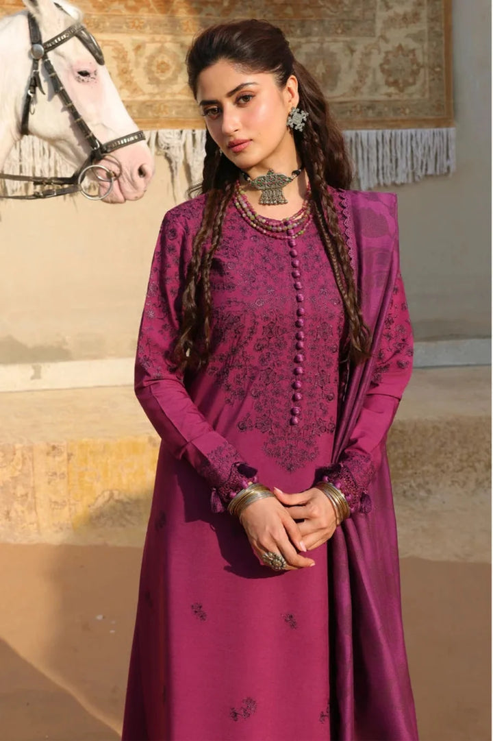 Cross Stitch Unstitched Embroidered Linen 3 Piece Suit CS26UW Velvet Fuchsia - Winter Collection