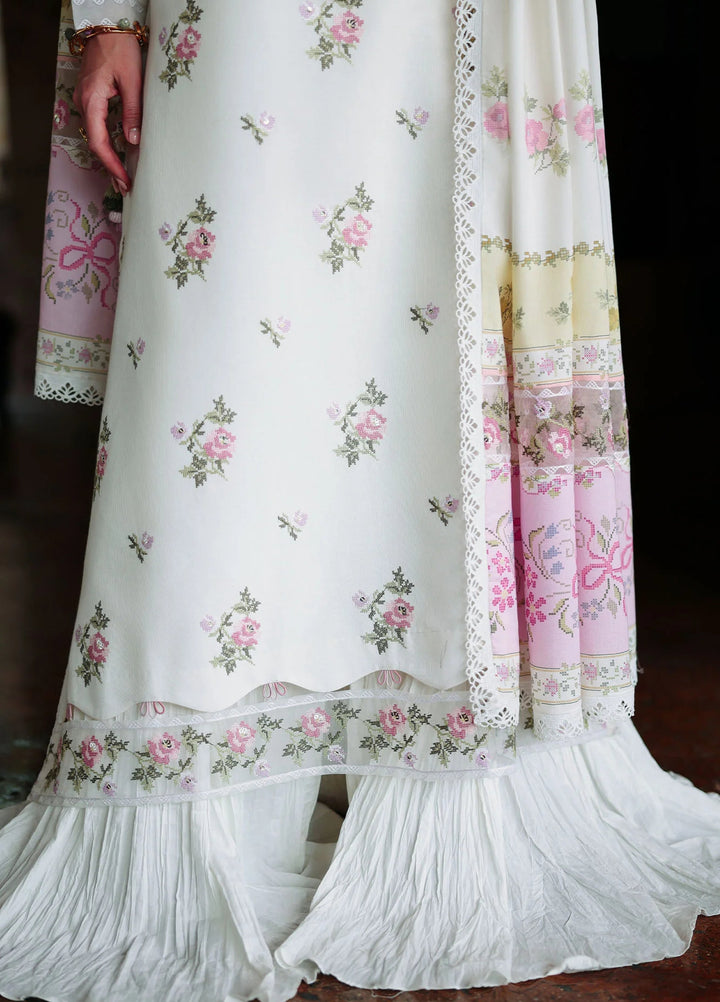 Cross Stitch Unstitched Embroidered Lawn 3 Piece Suit CS26ULE Garden Ivory - Eid Collection