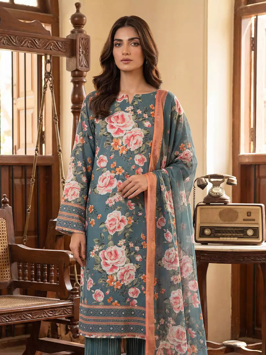 Salitex Unstitched Printed Lawn Silk 3 Piece Suit SUNS7ASI360 - Casual Collection