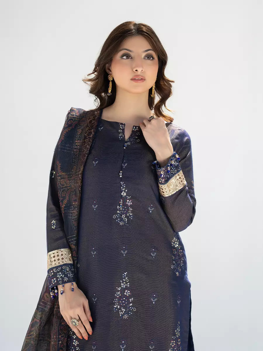 Salitex Unstitched Embroidered Cotton Silk 3 Piece Suit SUNW7NO118 - Festive Collection