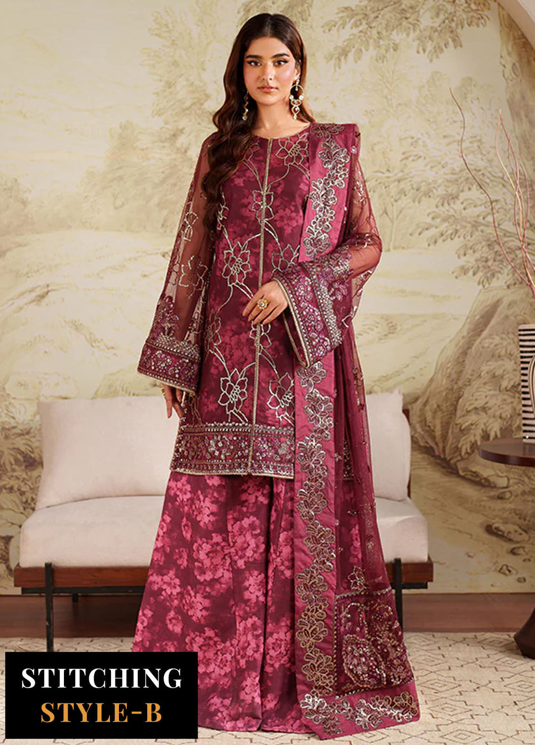 Zarif Embroidered Net Suits Unstitched 3 Piece ZAF25ZU ZRF-ZPE-07 Falek - Formals Collection
