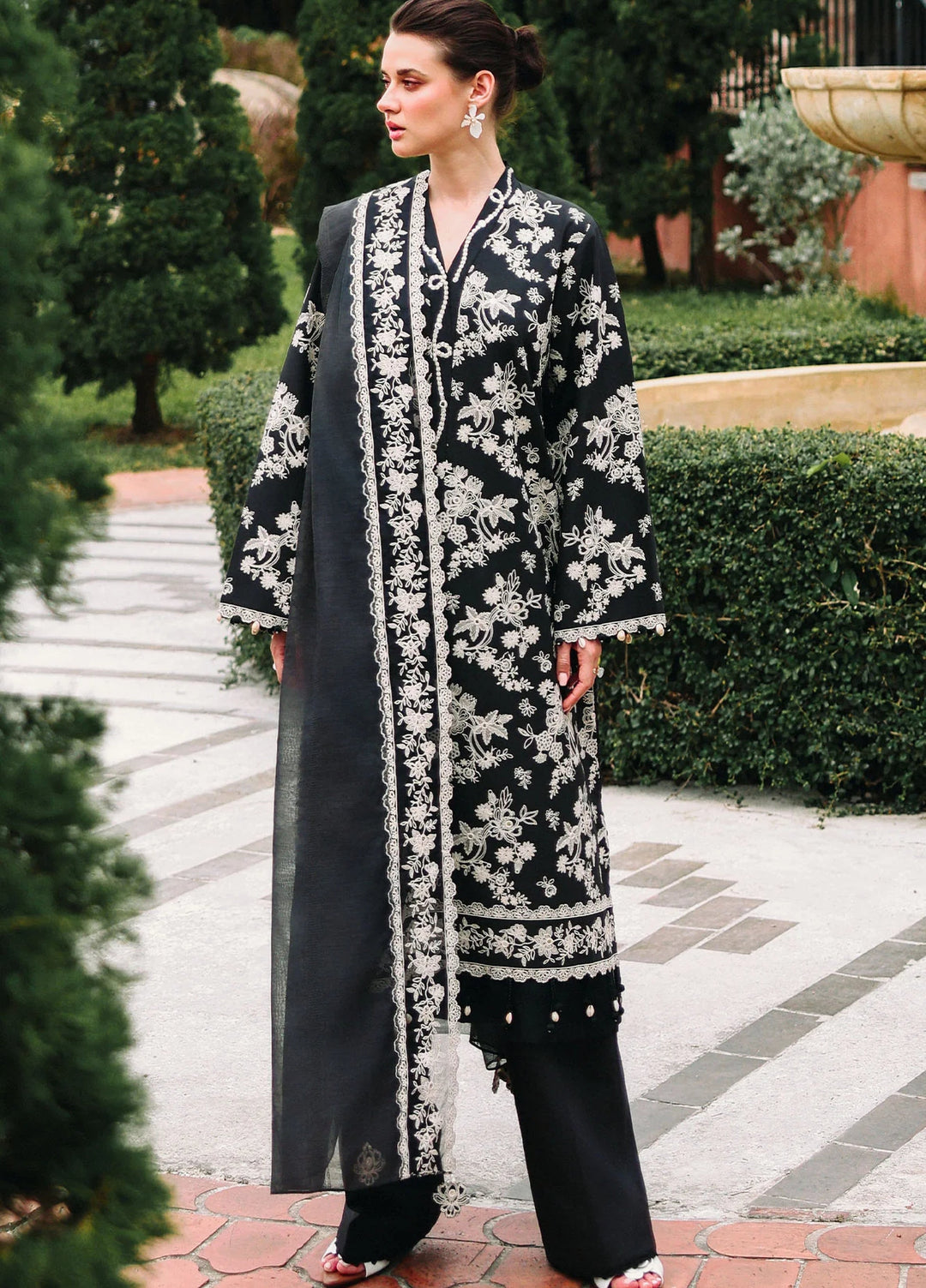 Cross Stitch Unstitched Embroidered Lawn 3 Piece Suit CS26ULE Obsidian Bloom - Eid Collection