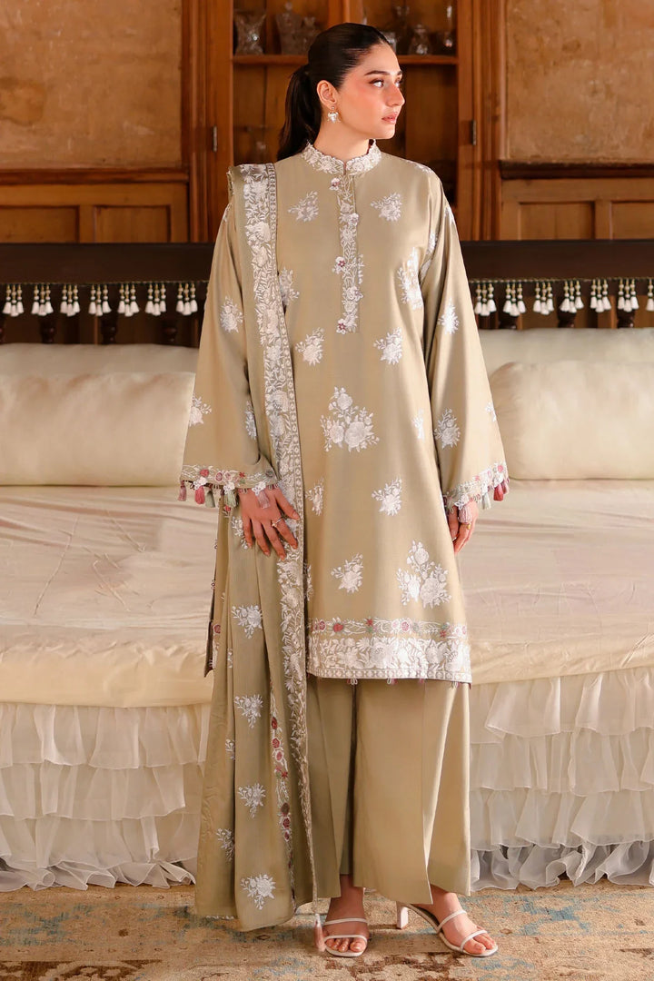 Cross Stitch Unstitched Embroidered Cotton Satin 3 Piece Suit CS26UCS Muted Sage - Casual Collection