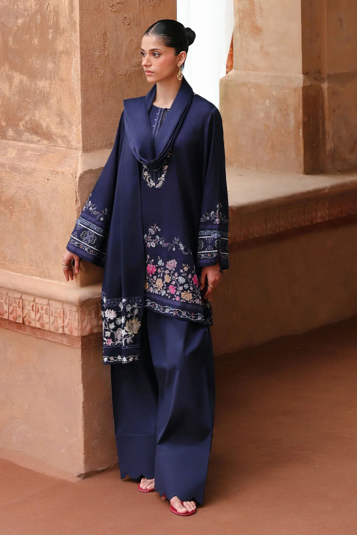 Cross Stitch Unstitched Embroidered Cotton Satin 3 Piece Suit CS26UCS Indigo Loom - Winter Collection