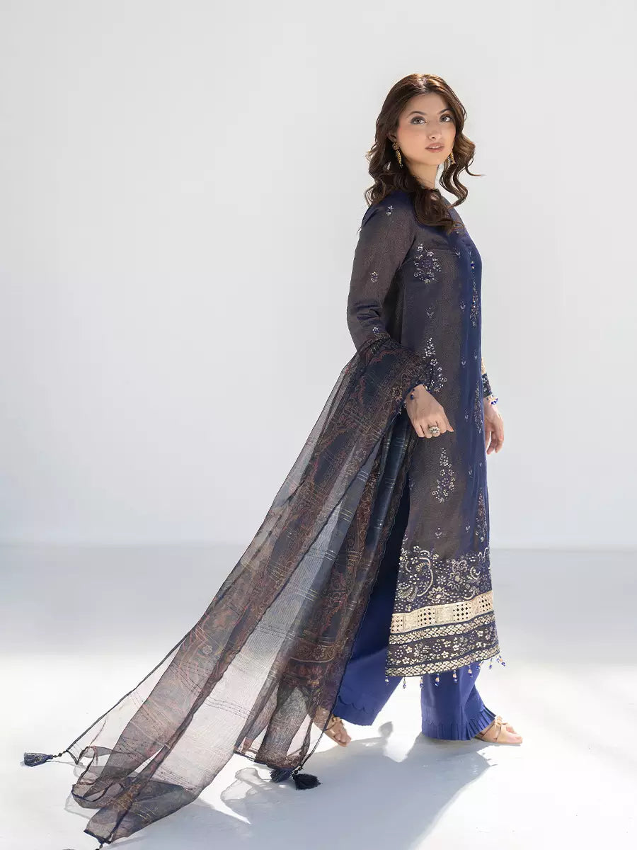 Salitex Unstitched Embroidered Cotton Silk 3 Piece Suit SUNW7NO118 - Festive Collection