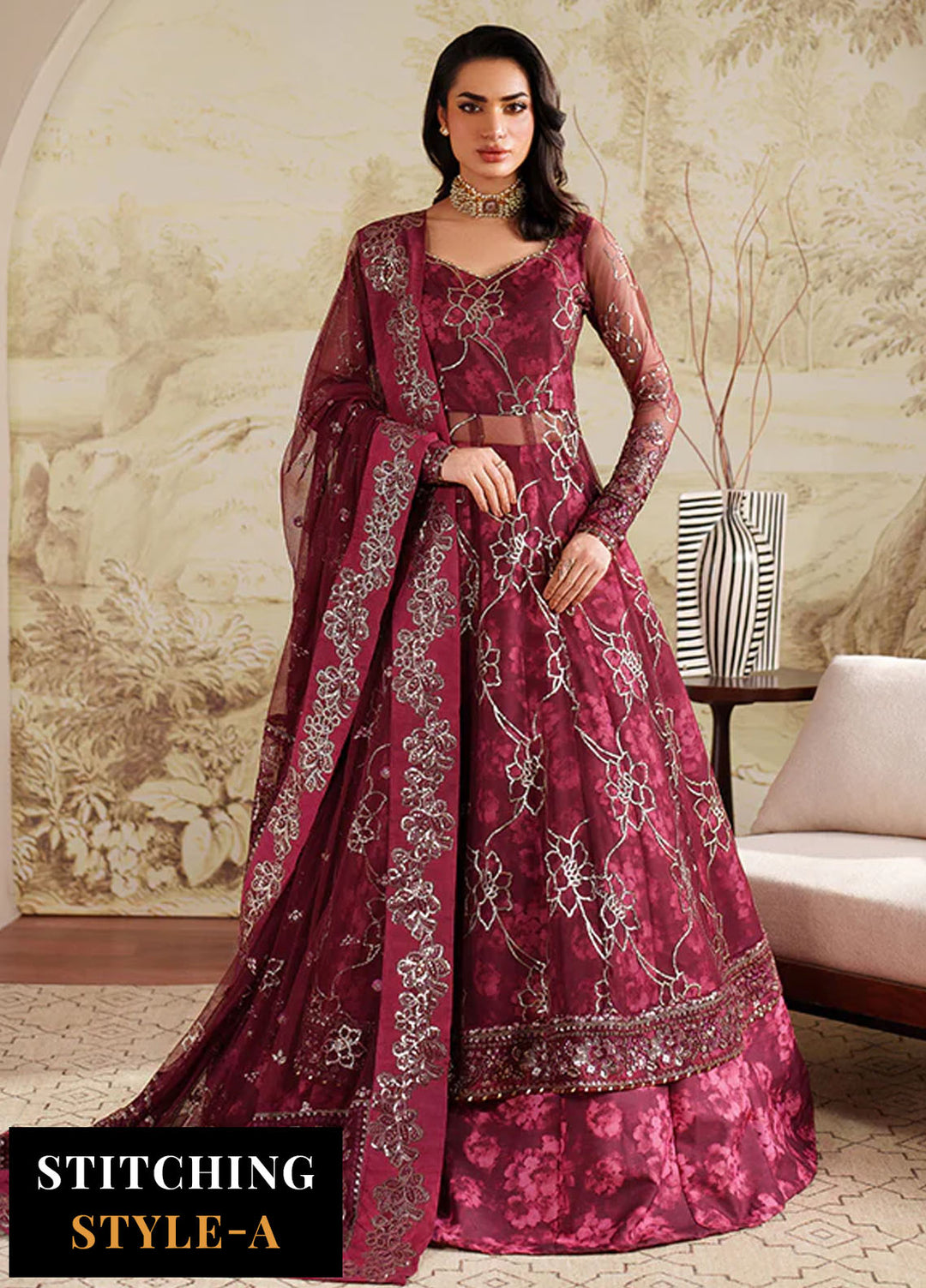 Zarif Embroidered Net Suits Unstitched 3 Piece ZR25UF ZRF-ZPE-07 Falek - Formals Collection