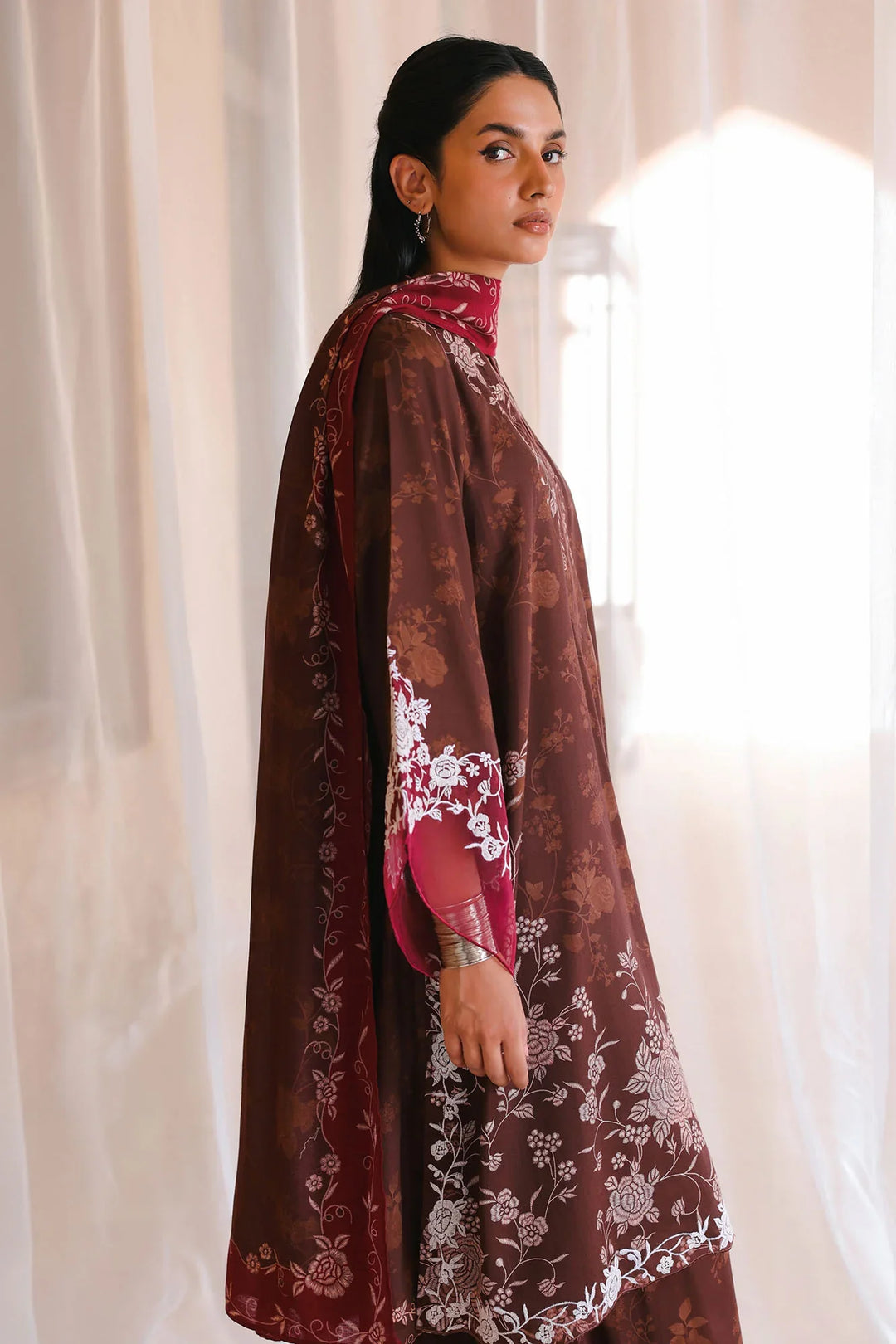Cross Stitch Unstitched Embroidered Cotton Satin 3 Piece Suit CS26UCS Sepia Bloom - Casual Collection