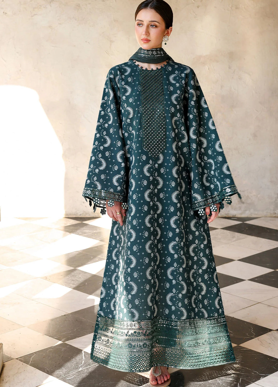 Cross Stitch Unstitched Embroidered Lawn 3 Piece Suit CS26ULE Teal Spruce - Eid Collection