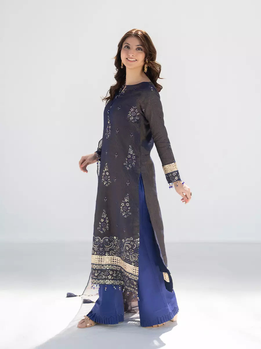 Salitex Unstitched Embroidered Cotton Silk 3 Piece Suit SUNW7NO118 - Festive Collection