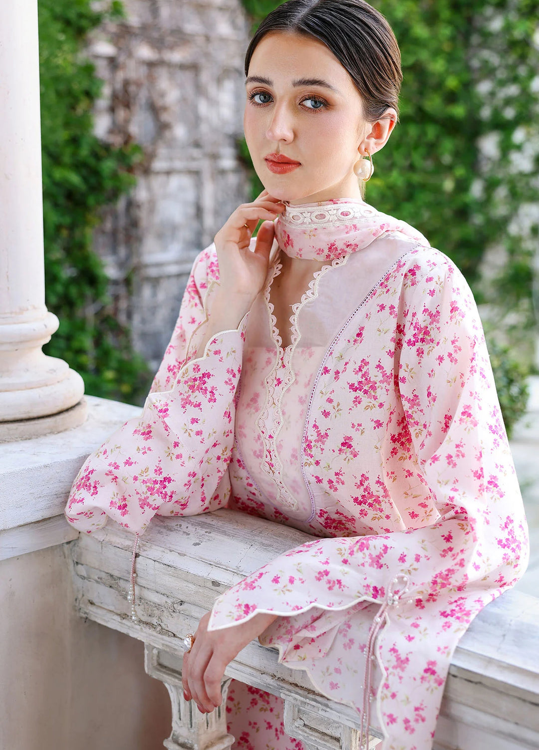 Cross Stitch Unstitched Embroidered Lawn 3 Piece Suit CS26ULE Peach Sprinkle - Eid Collection