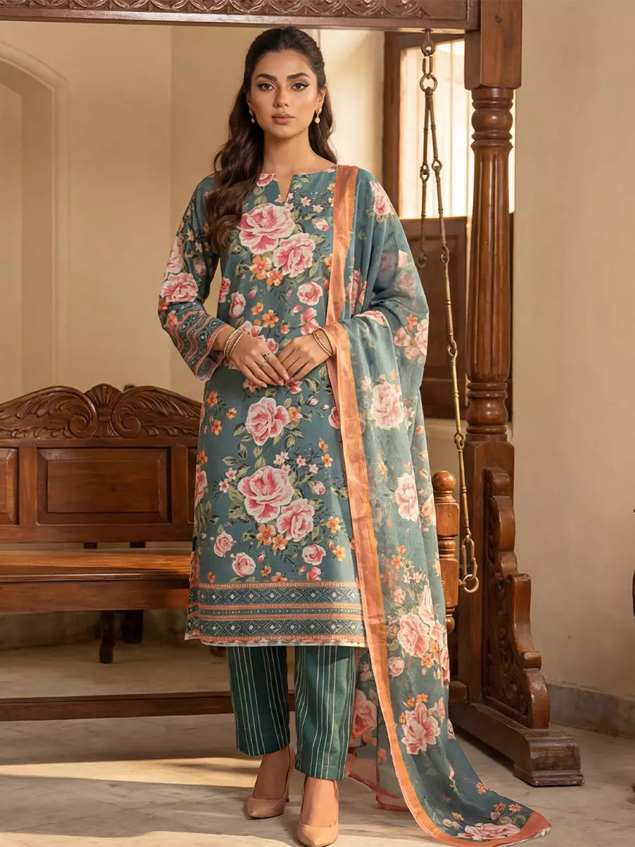 Salitex Unstitched Printed Lawn Silk 3 Piece Suit SUNS7ASI360 - Casual Collection