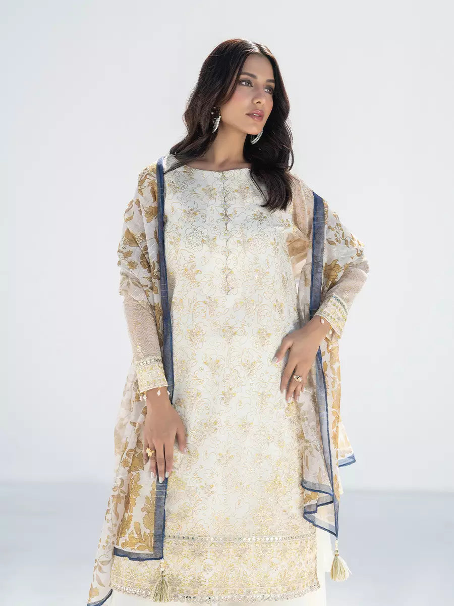 Salitex Unstitched Embroidered Net 3 Piece Suit SUNW7NO115 - Festive Collection