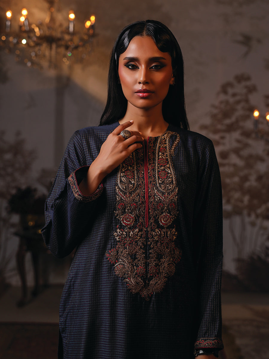 Salitex Women Embroidered Yarn Dyed 1 Piece Shirt WRTSBA23AL06 - Winter Collection