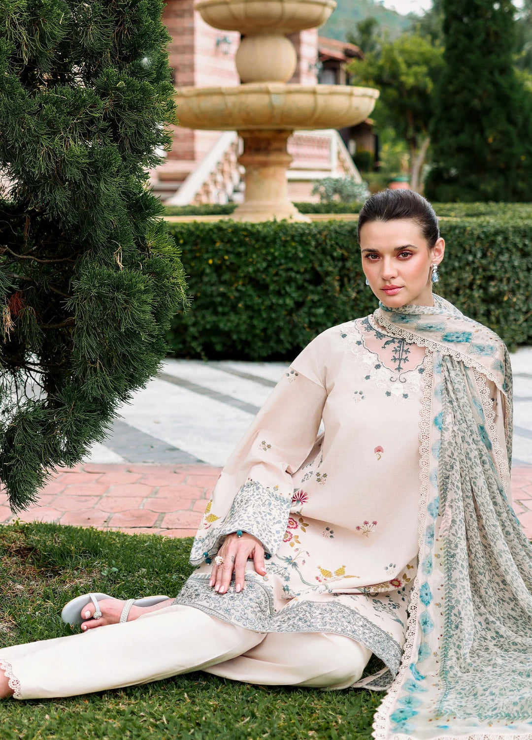 Cross Stitch Unstitched Embroidered Lawn 3 Piece Suit CS26ULE Subtle Beige - Eid Collection
