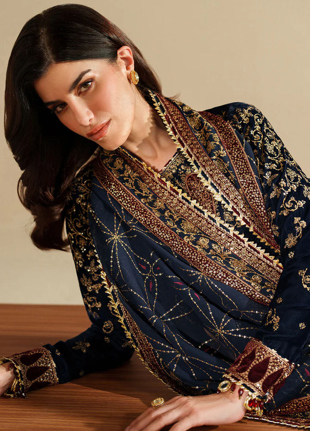 Velvet Vogue by Jazmin Embroidered Velvet Suits Unstitched 3 Piece JZ25VV VVF D-07 - Formals Collection