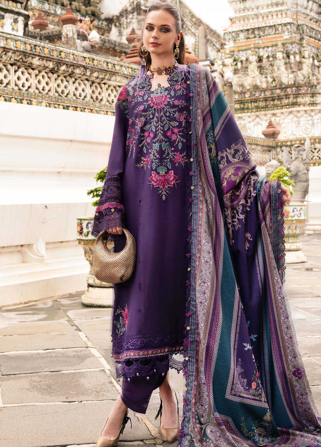 M Prints by Maria B Unstitched Twill Linen Embroidered Suits 3 Piece MB25PW D- 5 B - Winter Collection