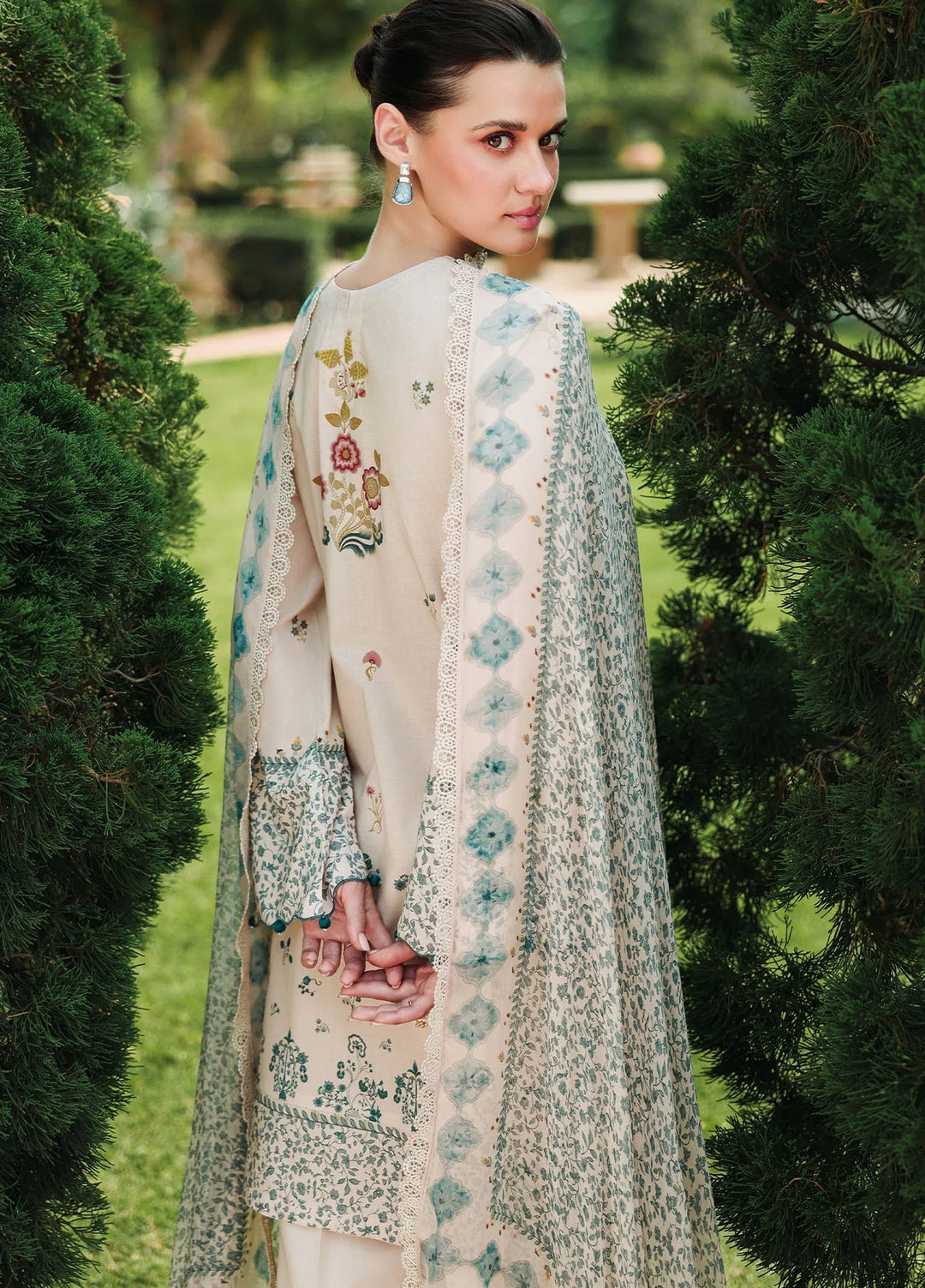 Cross Stitch Unstitched Embroidered Lawn 3 Piece Suit CS26ULE Subtle Beige - Eid Collection