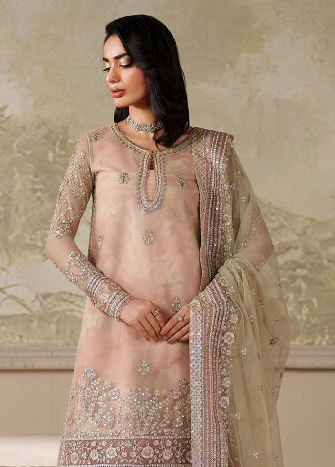 Zarif Embroidered Net Suits Unstitched 3 Piece ZR25UF ZRF-ZPE-04 Seriyah - Formals Collection
