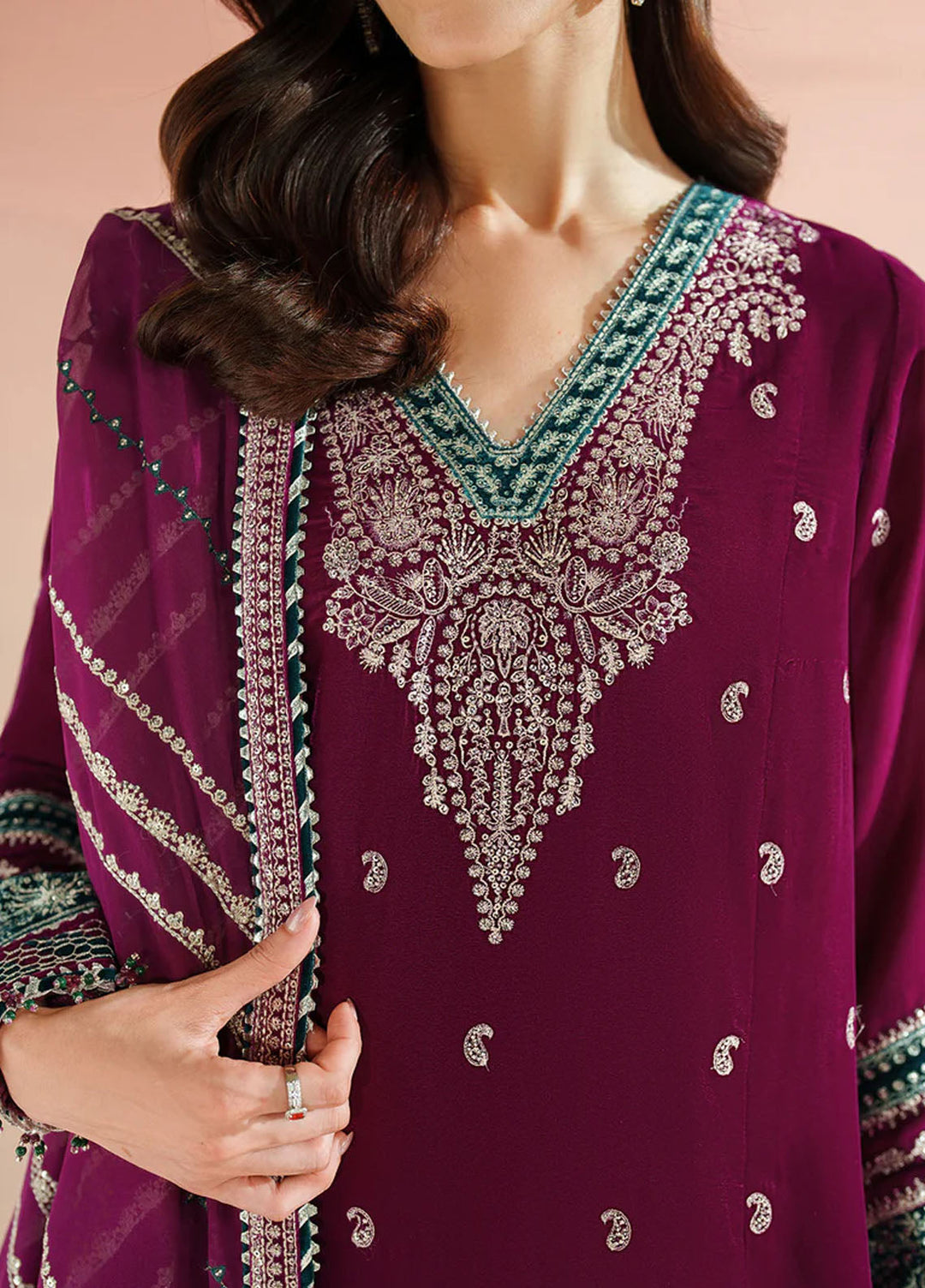 Velvet Vogue by Jazmin Embroidered Velvet Suits Unstitched 3 Piece JZ25VV VVF D-06 - Formals Collection