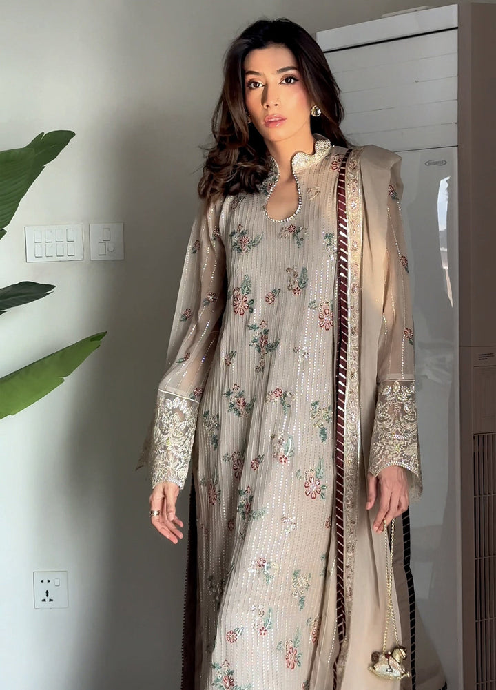 Maison d'or by Sahane Unstitched Embroidered Chiffon 3 Piece Suit CT-27005 CHAMPAGNE - Festive Collection