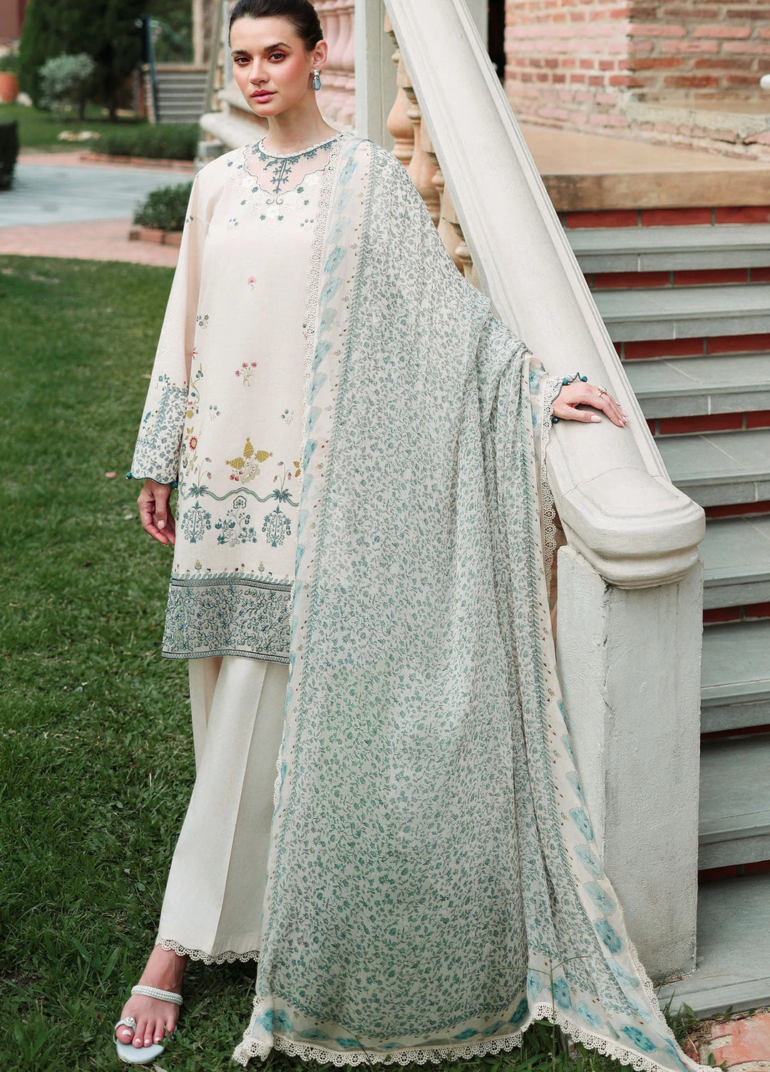 Cross Stitch Unstitched Embroidered Lawn 3 Piece Suit CS26ULE Subtle Beige - Eid Collection