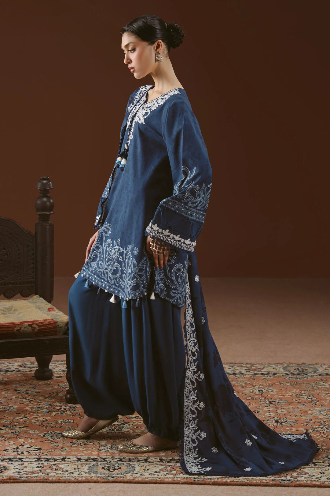 Cross Stitch Unstitched Embroidered Linen 3 Piece Suit CS26UW Misted Teal - Winter Collection