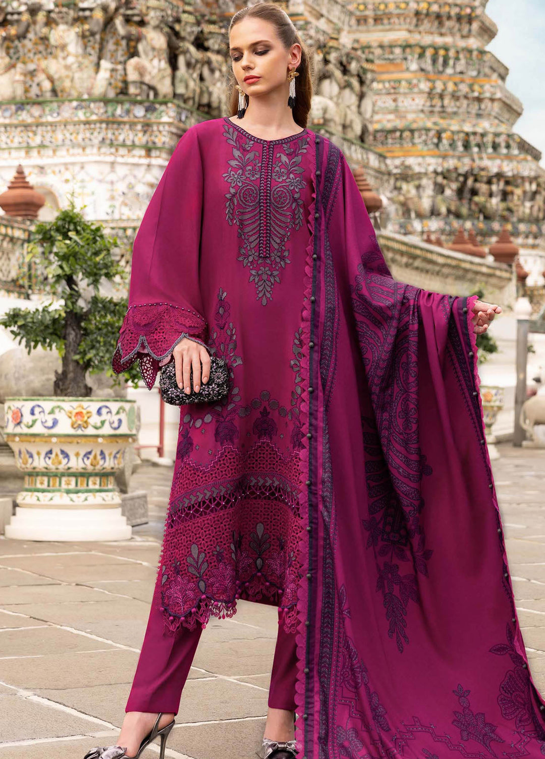 M Prints by Maria B Unstitched Twill Linen Embroidered Suits 3 Piece MB25PW D-4 B - Winter Collection