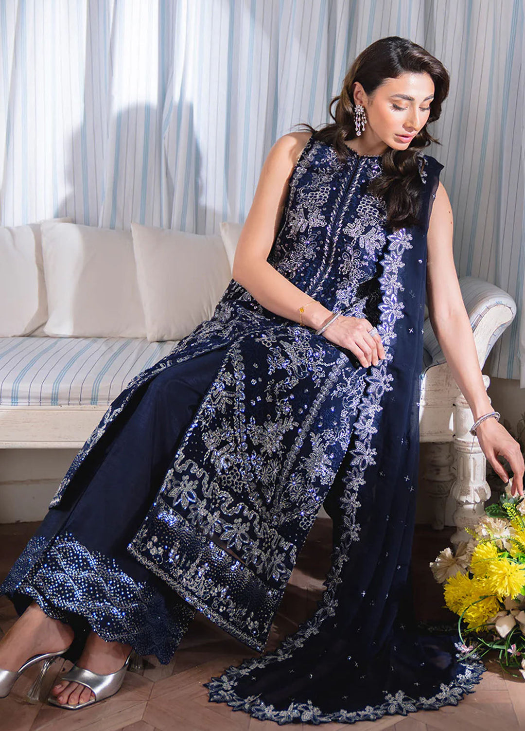 Dastaan by Neeshay Embroidered Chiffon Suits Unstitched 3 Piece NSH25DU Neelisha - Formals Collection