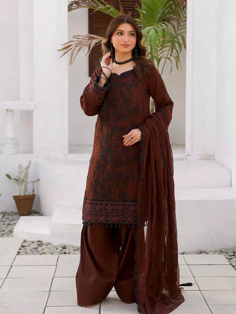 Salitex Unstitched Embroidered Chiffon 3 Piece Suit SUNW7CH098 - Festive Collection