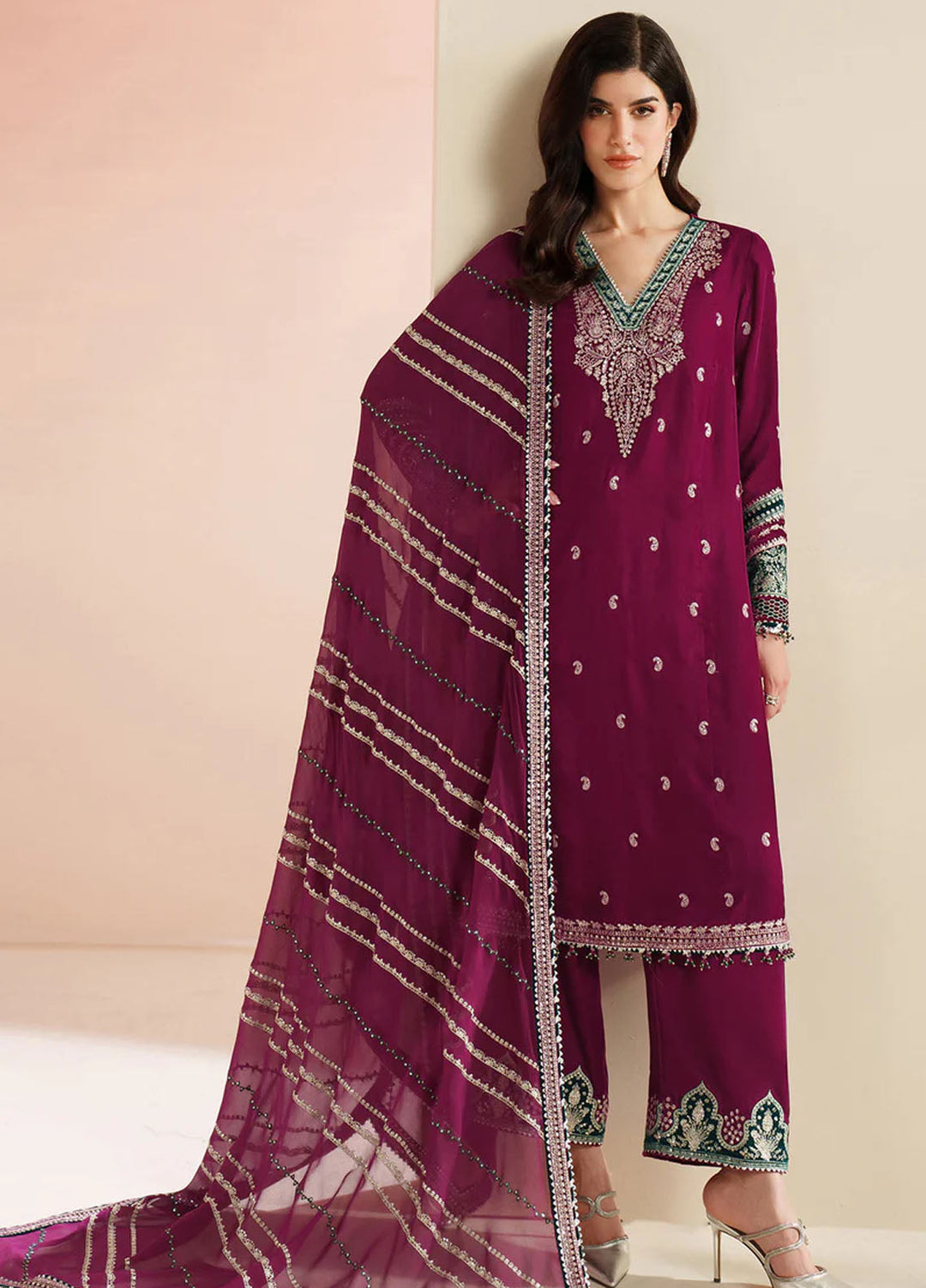 Velvet Vogue by Jazmin Embroidered Velvet Suits Unstitched 3 Piece JZ25VV VVF D-06 - Formals Collection