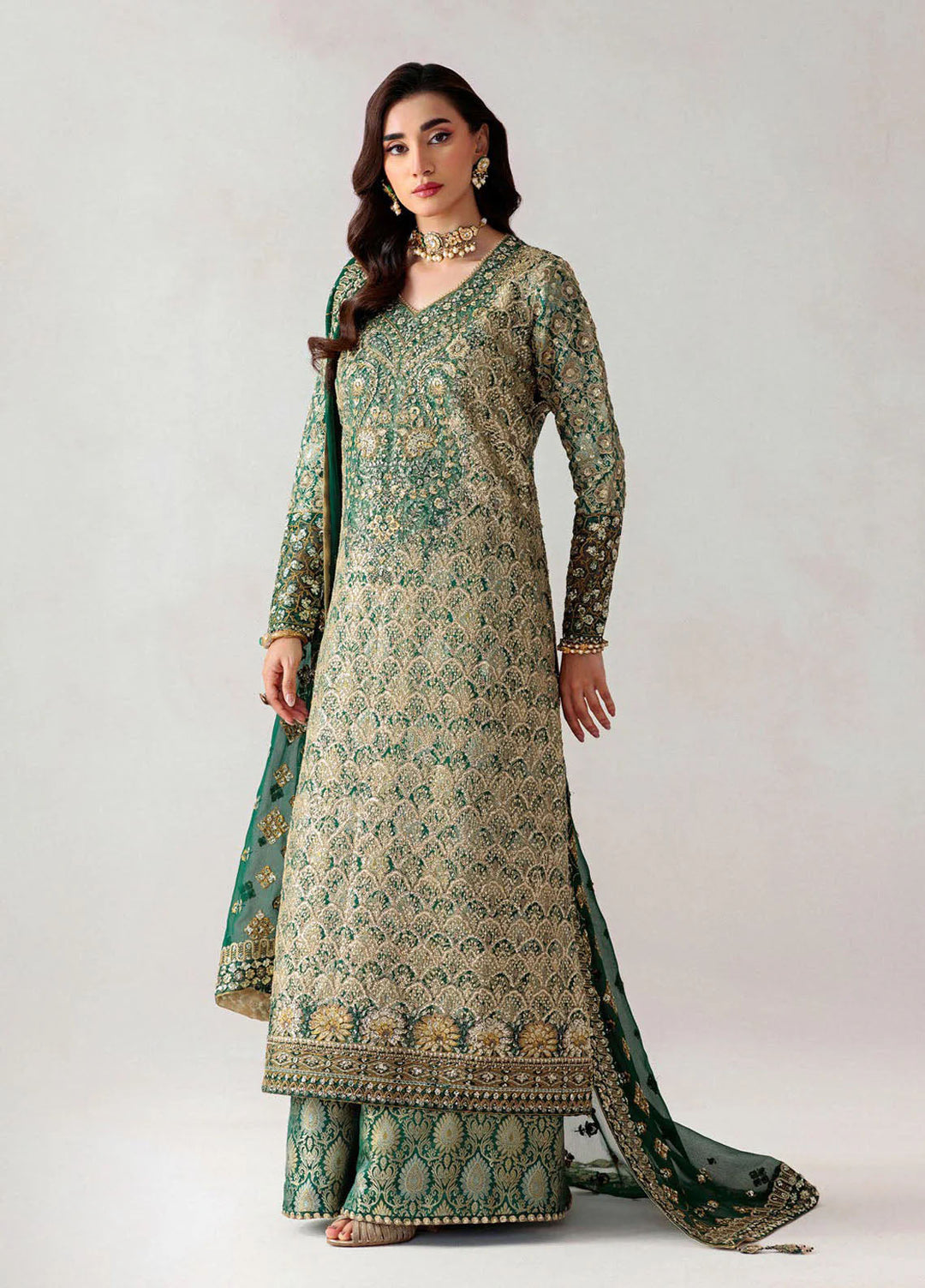 Aik Atelier Embroidered Jamwar Suits Unstitched 3 Piece AIK25EF Vl1 D-01 - Formals Collection