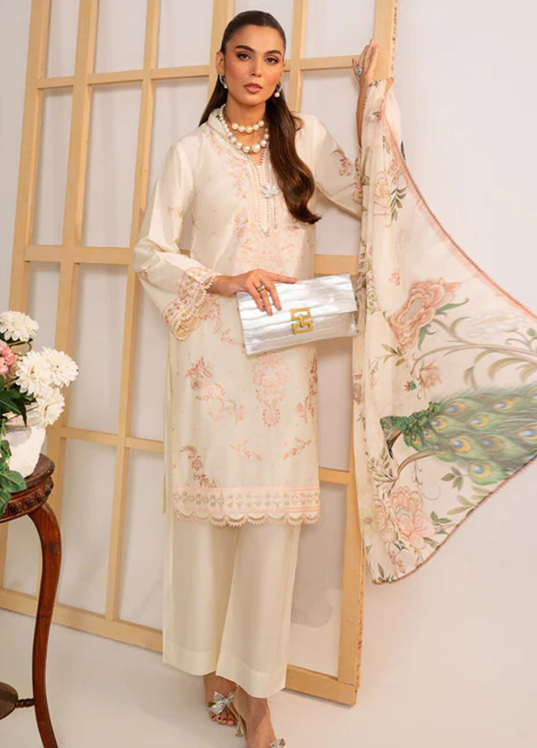 Autumn Echo by Meerak Pret Embroidered Cambric 3 Piece Suit Inaya