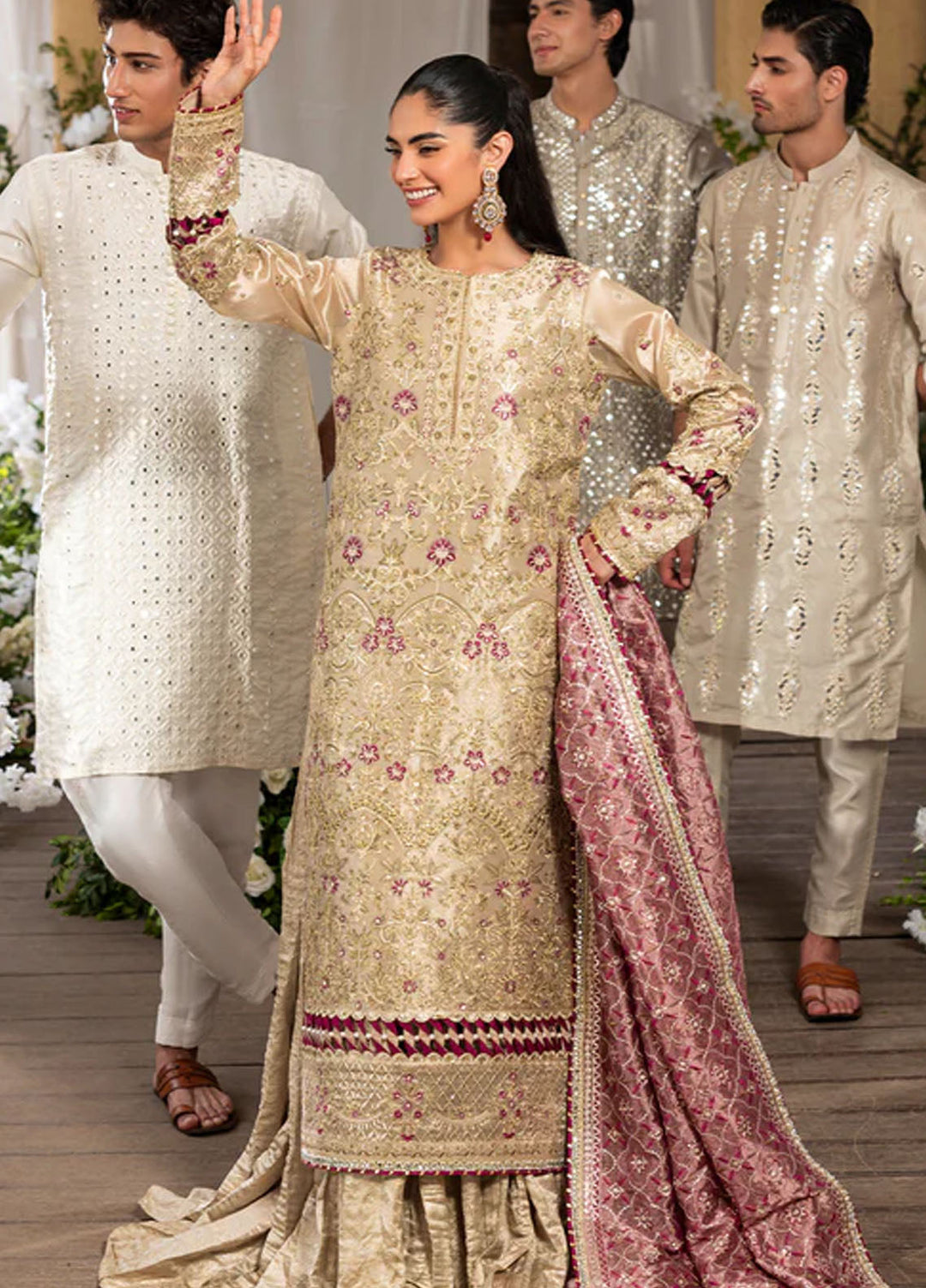 Haye Dil by Sahane Embroidered Lama Tissue Suits Unstitched 4 Piece SNE25HD CT 29005 Gold Love - Formals Collection
