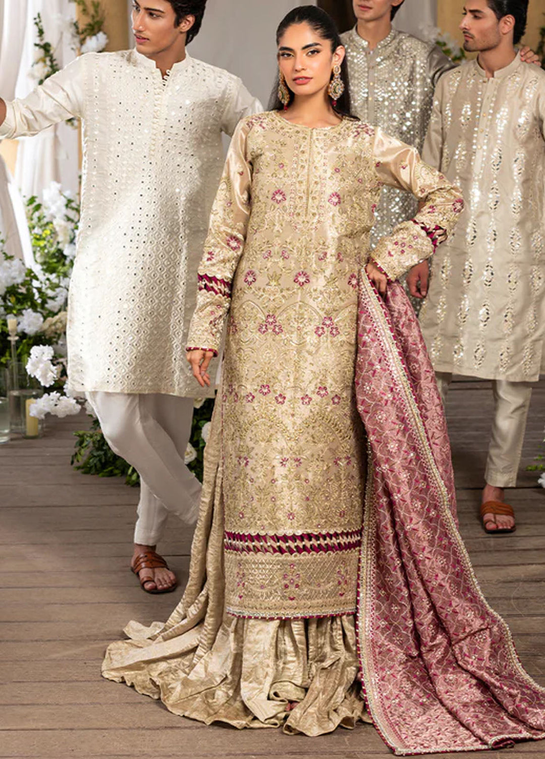Haye Dil by Sahane Embroidered Lama Tissue Suits Unstitched 4 Piece SNE25HD CT 29005 Gold Love - Formals Collection